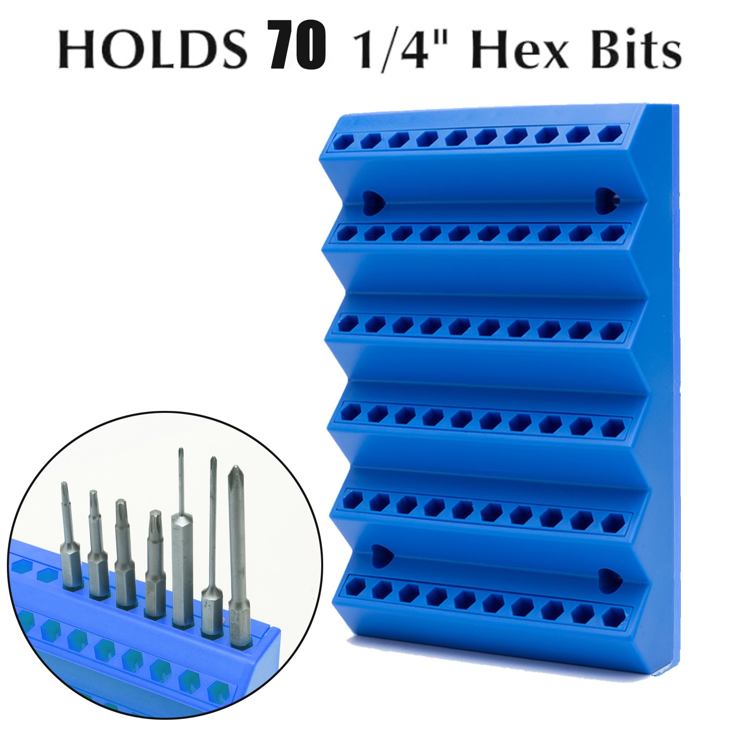 Blue Drill Bit Storage Case Holder for 1/4 Inch Hex Shank Bit - Organizer Only