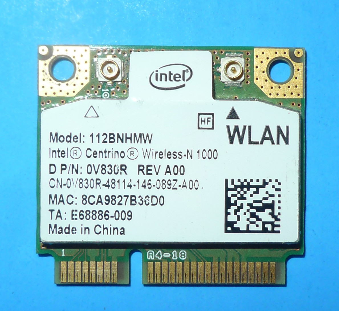 XPS L501 L502X L702X Intel Centrino 1000 Wireless WiFi Mini PCIE Card A00 V830R