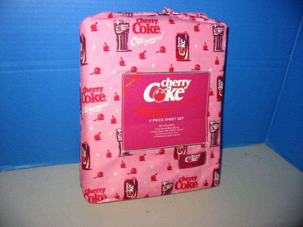Cherry Coca Cola Coke 4 Piece Sheet Set Pink Soda Print Twin New See pics