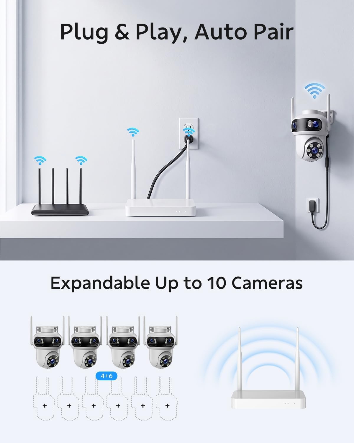 Home Security Camera System 10CH Wireless 3K Outdoor Auto Tracking Triple Lens