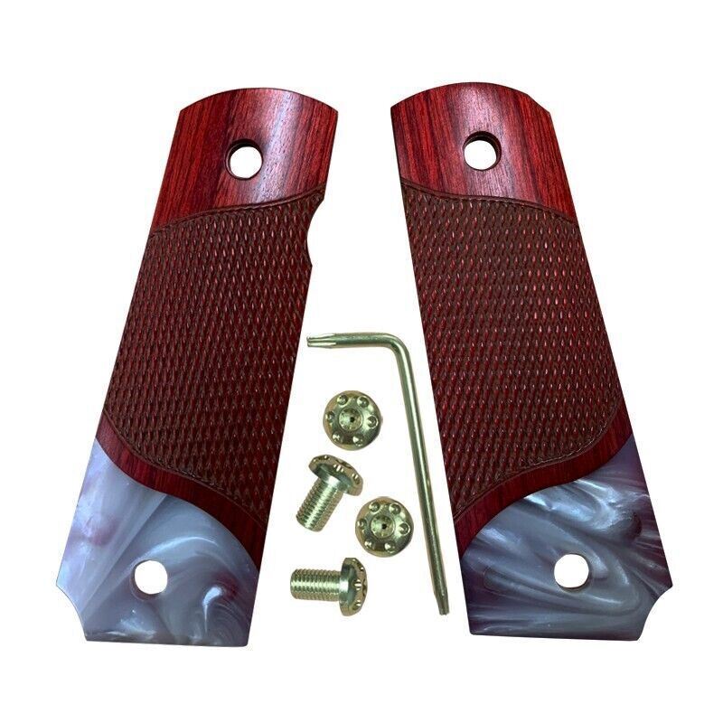 1911 Full Size Checkered Grips W/Screws & Wrench Acrylic Pearl Fits Colt CLONES