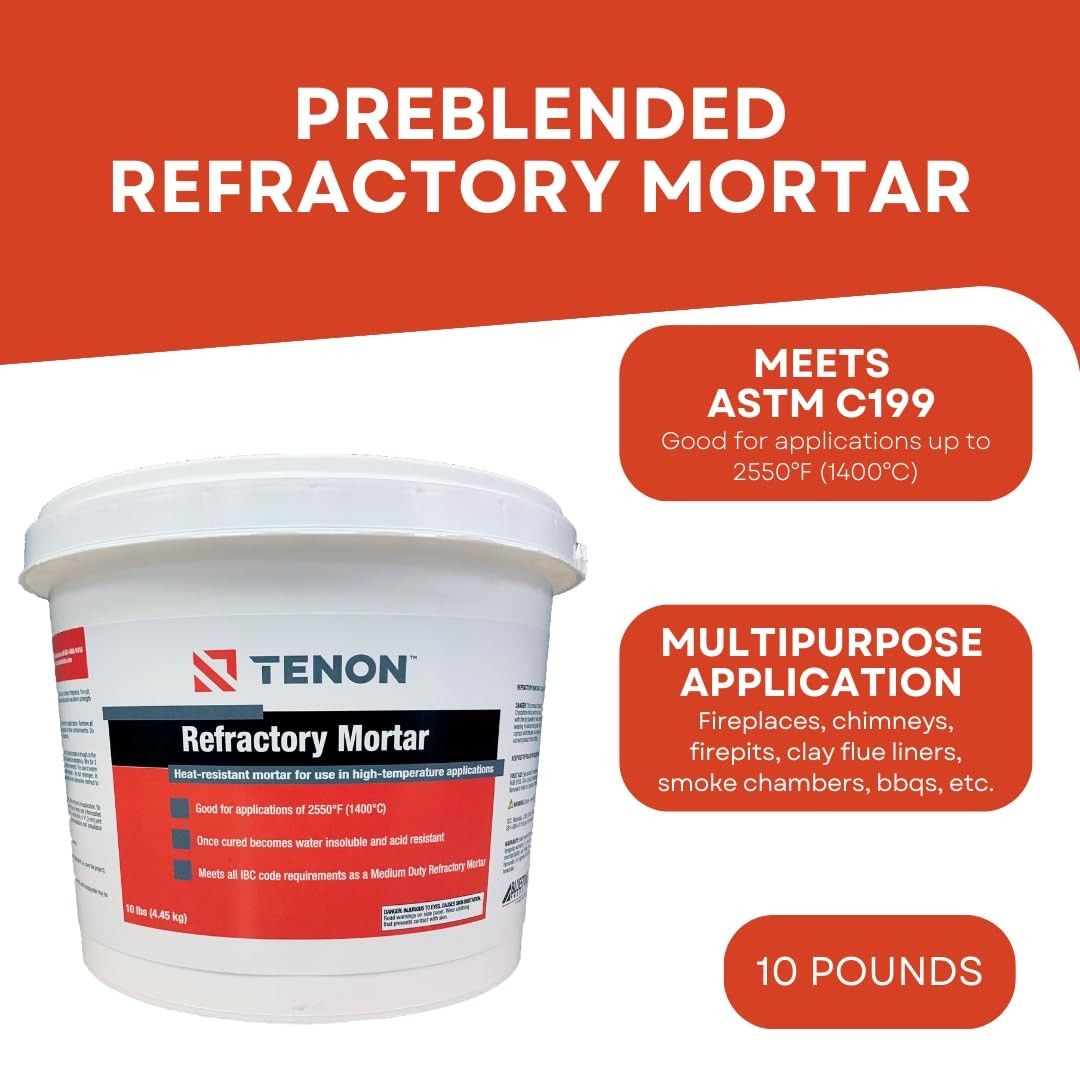 Refractory Mortar - High Temperature Mix for Fireplaces, Fire Pits, Chimneys,...