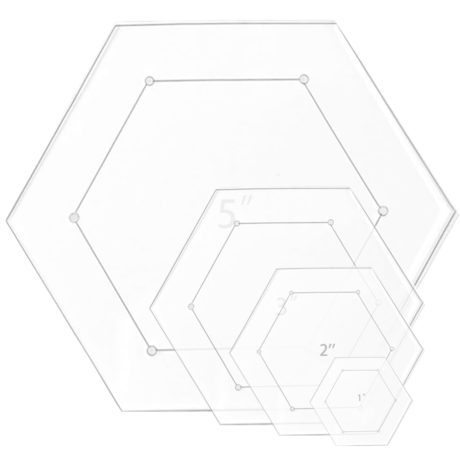 Hexagon Quilting Template 4 Pieces 1" 2" 3" 5" with 1/4" Seam Allowance