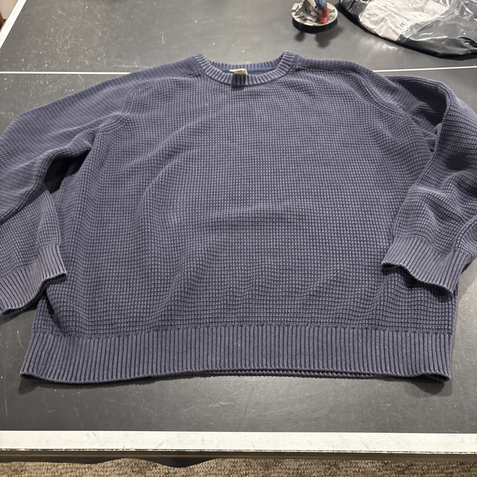 LL Bean Sunwashed Textured Cotton Sweater Crewneck Men's L regular Blue EUC