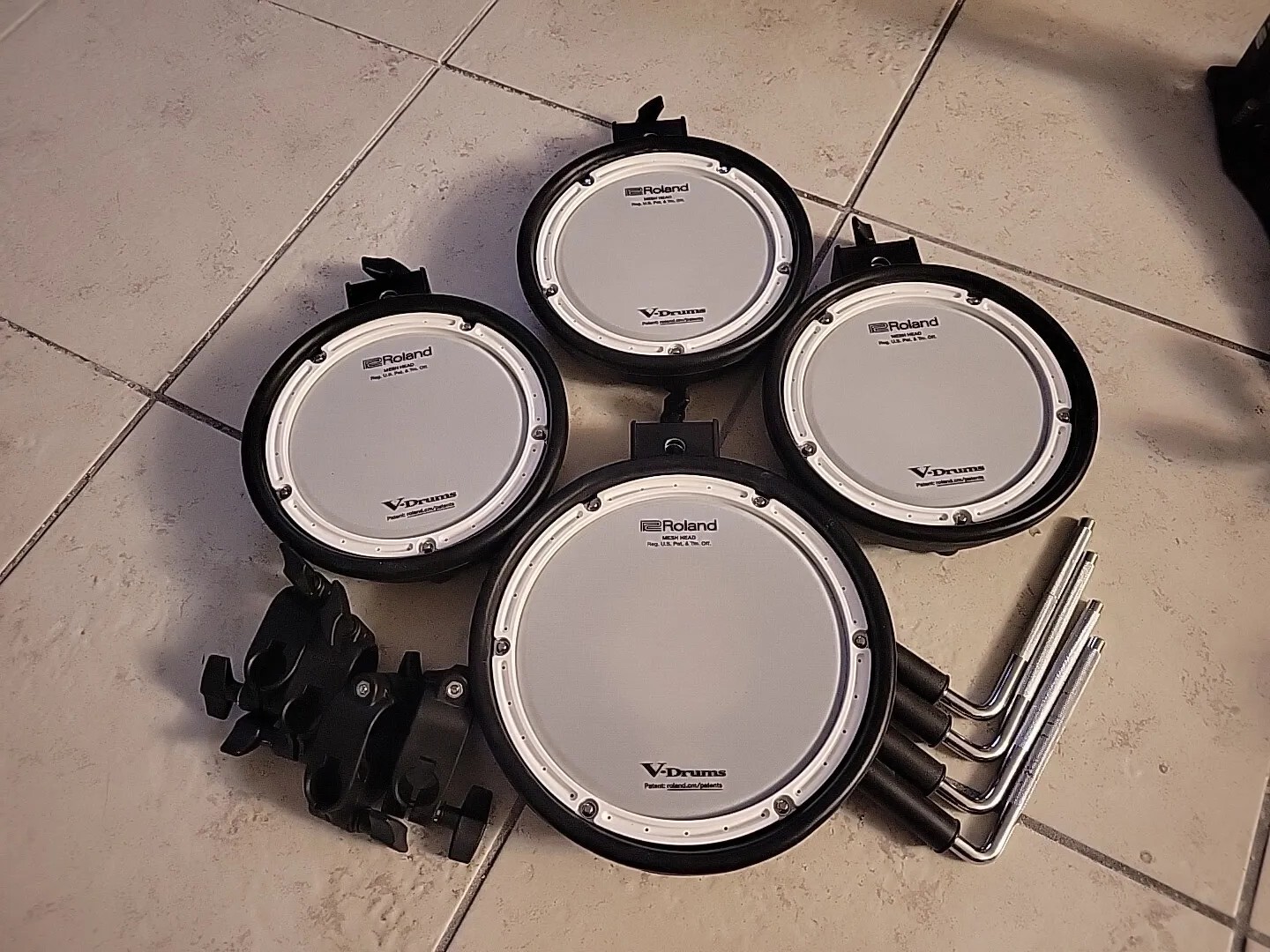 Roland 4 pack mesh upgrade (1) PDX-8 & (3) PDX-6A W/ Clamps & Cables pdx 8 #1K3