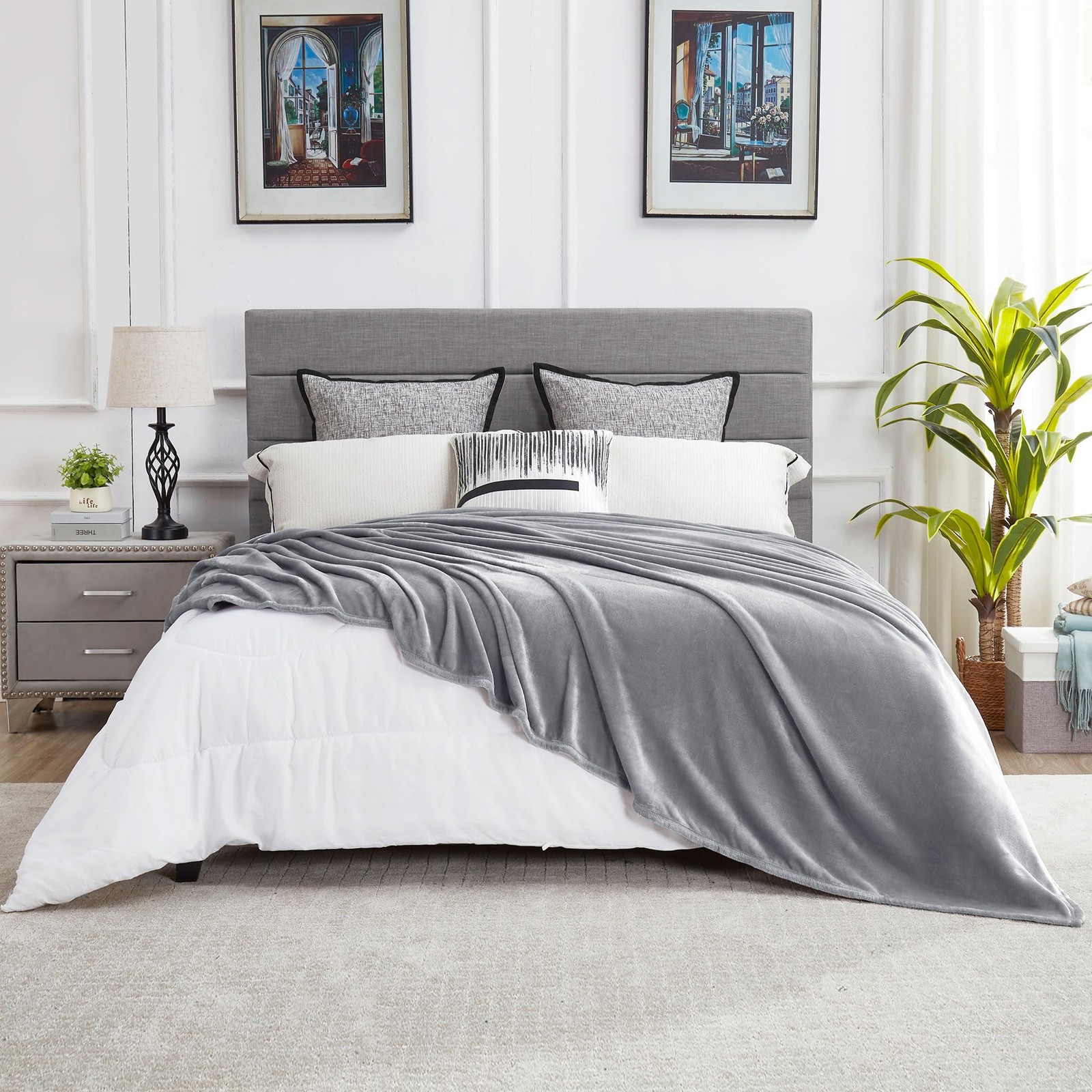 Grey Oversized Soft Plush Fleece Throw Blanket Twin Lightweight 60x80 Inch