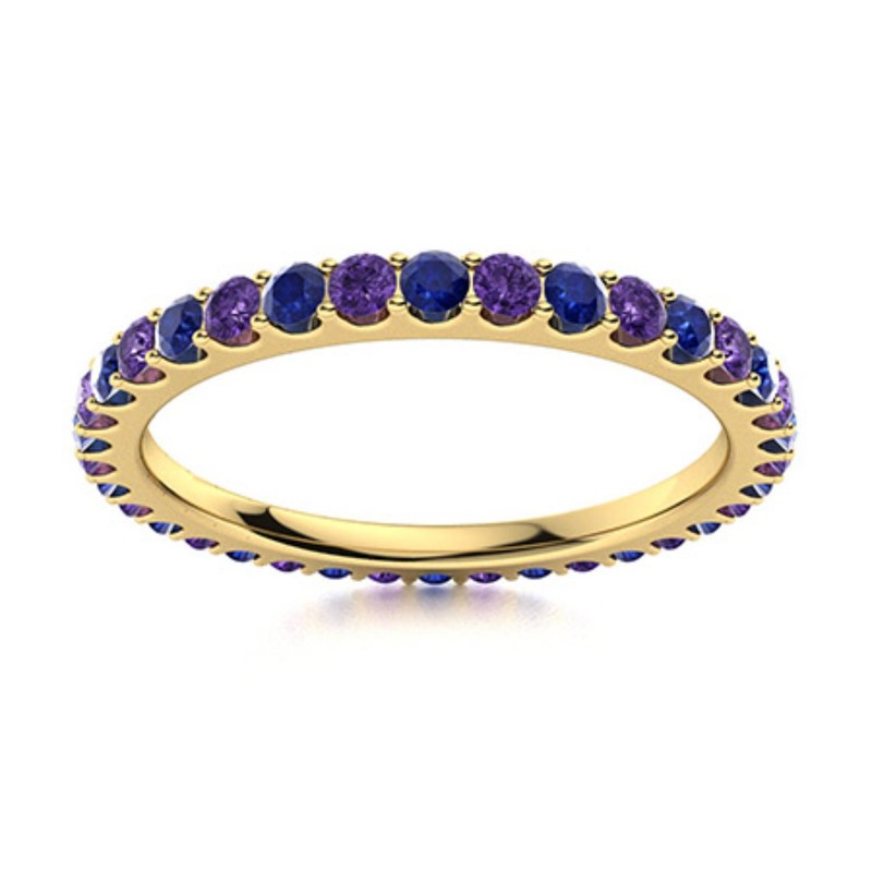 2mm Round Amethyst Blue Sapphire Eternity Ring 925 Sterling Silver Gold Plated