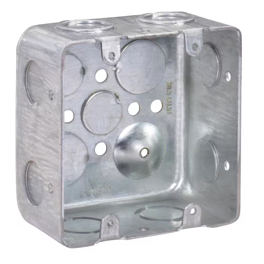 4 In. W X 2-1/8 In. D Steel Metallic 2-Gang Square Switch Box, Six 1/2 In. Ko'S,