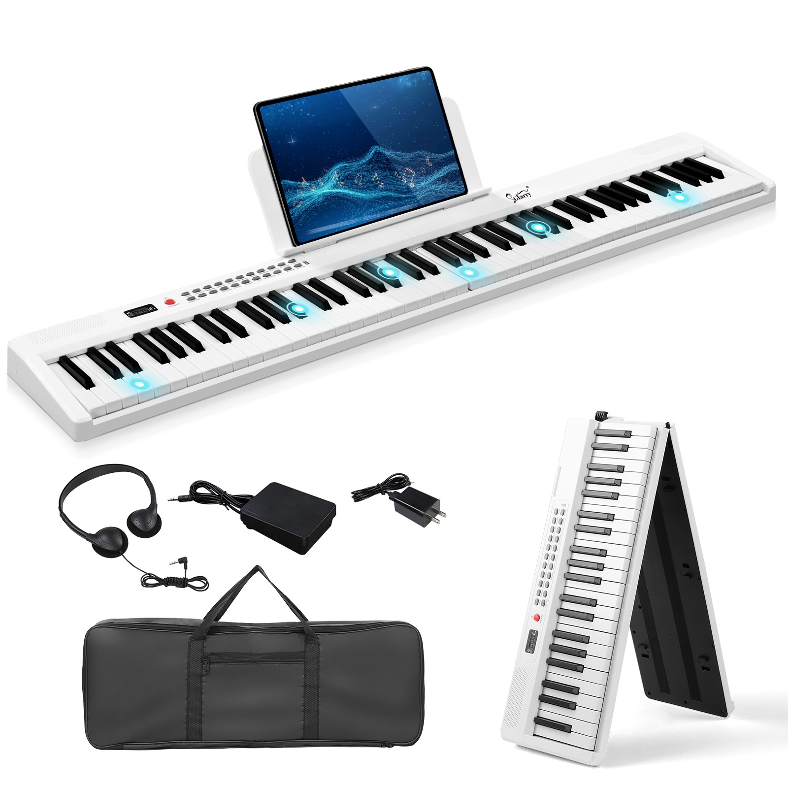 Glarry Fold 88-Key Full Size Semi-Weighted Digital Piano White With Bag