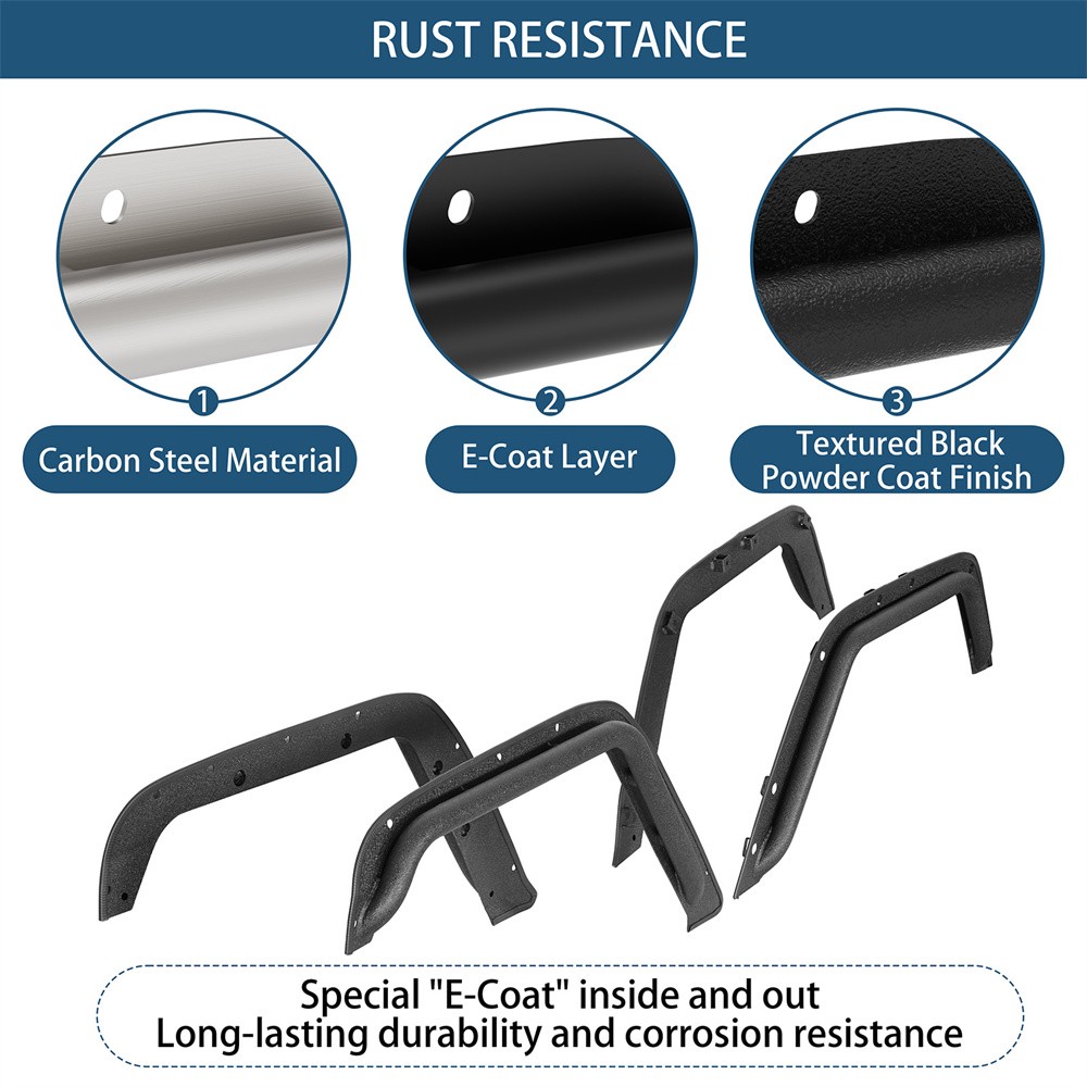 Hooke Road Front & Rear Compact Tube Fender Flares Fit 07-18 Jeep Wrangler JK