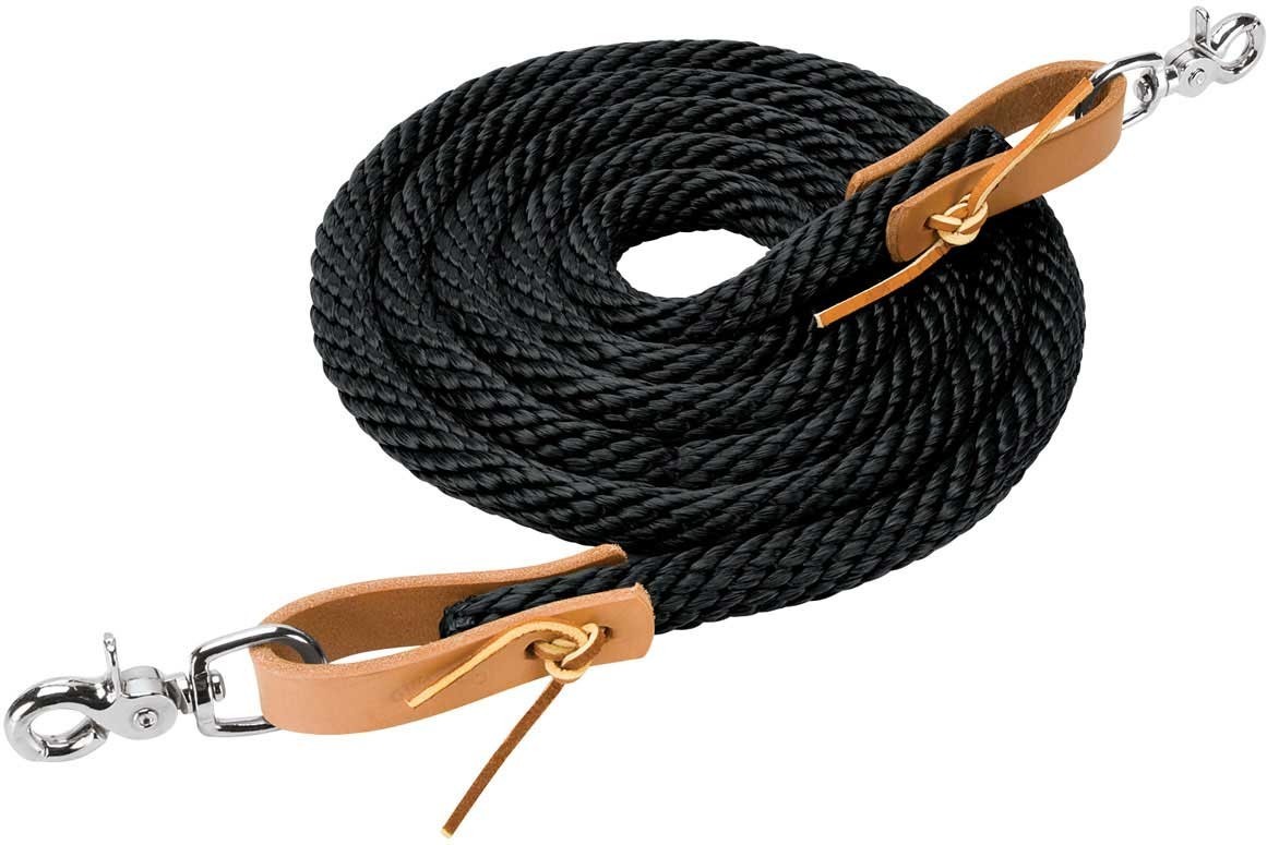Weaver Leather Poly Roper Rein with Scissor Snap,  Black, 3/8" x 8' - NEW