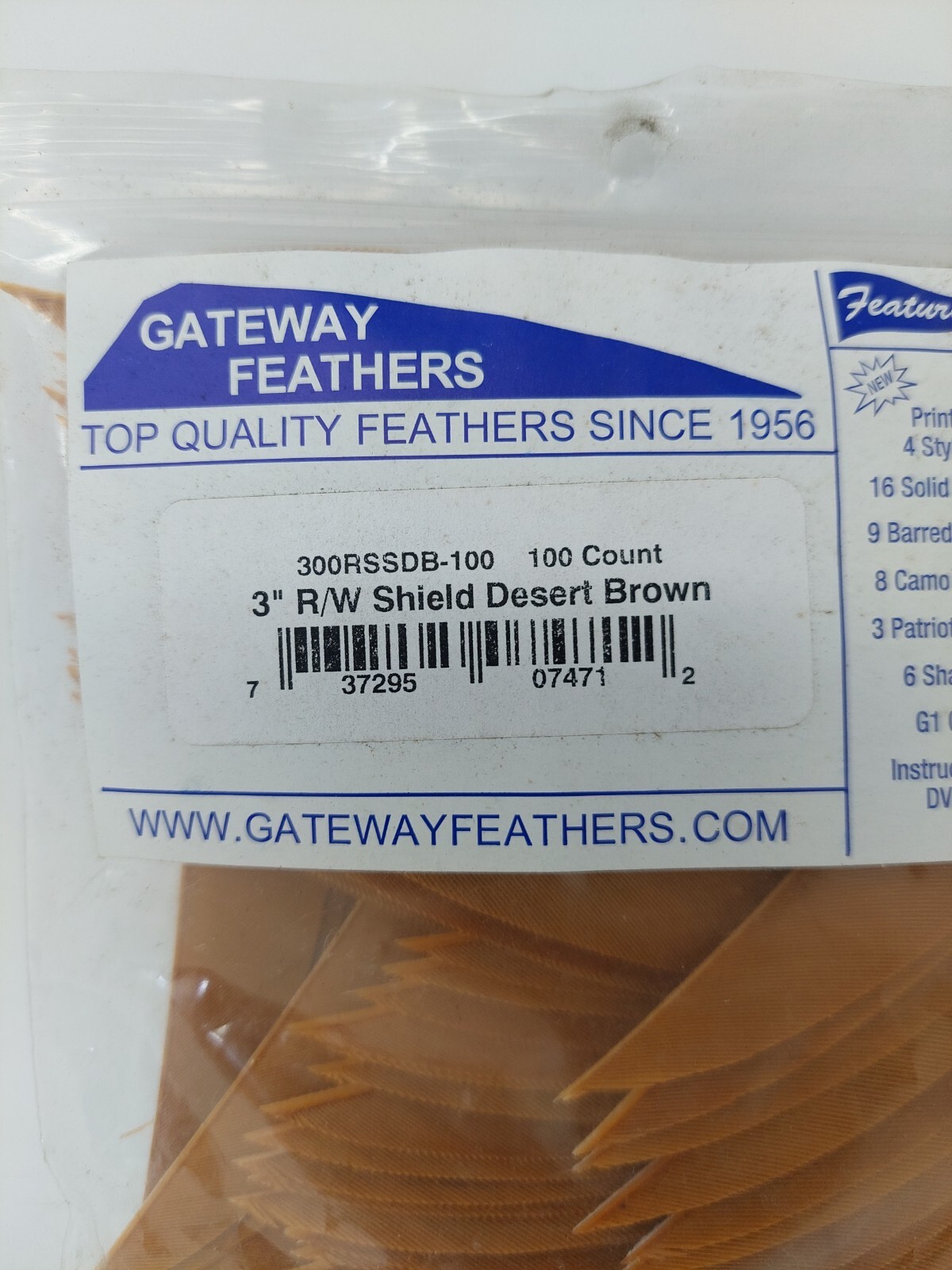 100pk Gateway Feathers 3" Right Wing: Shield Desert Brown 300RSSDB-100