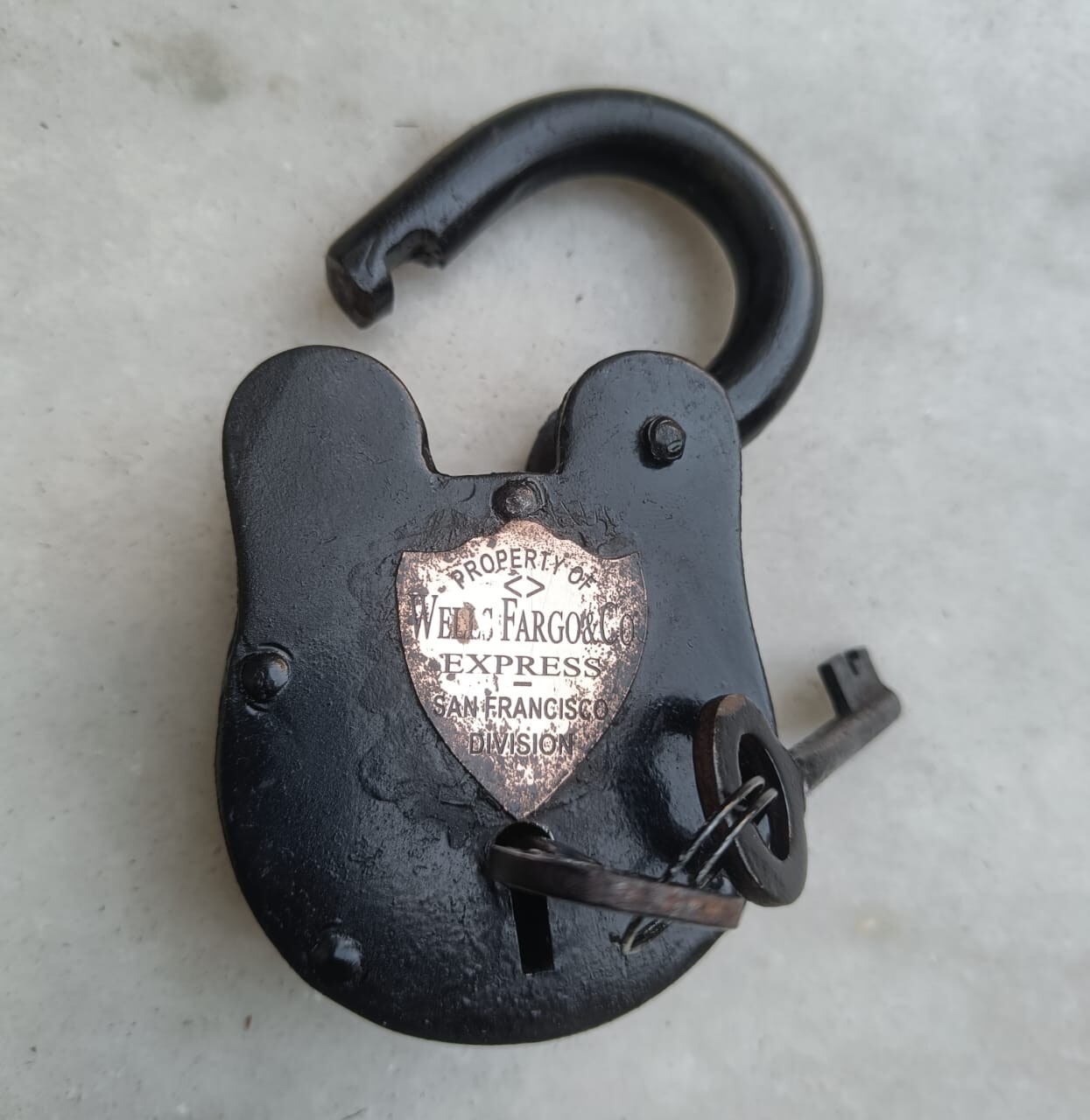 Antique Padlock 5'' Wells Fargo Iron Lock and 2 Key Old Vintage Antique Style