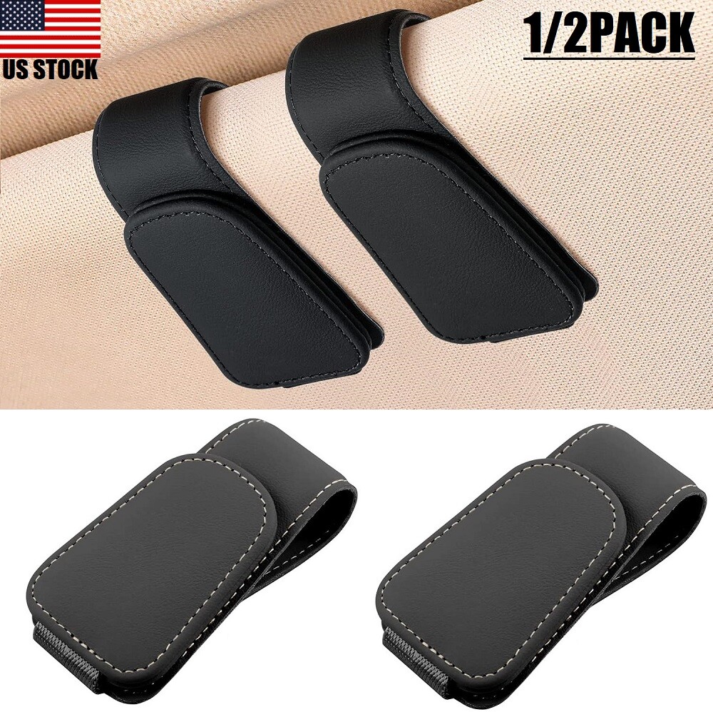 2× Car Sun Visor Leather Glasses Sunglasses Card Ticket Holder Clip Magnetic USA