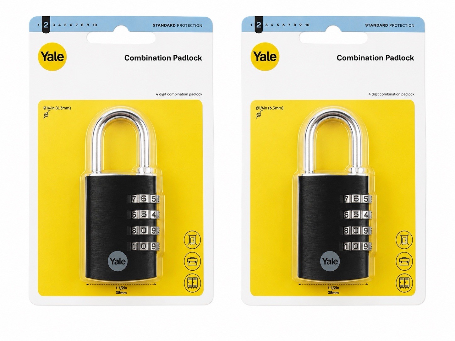 Yale 38mm 4-Digit Combination Padlock 2 Pack Locker Tool Box Storage Lock