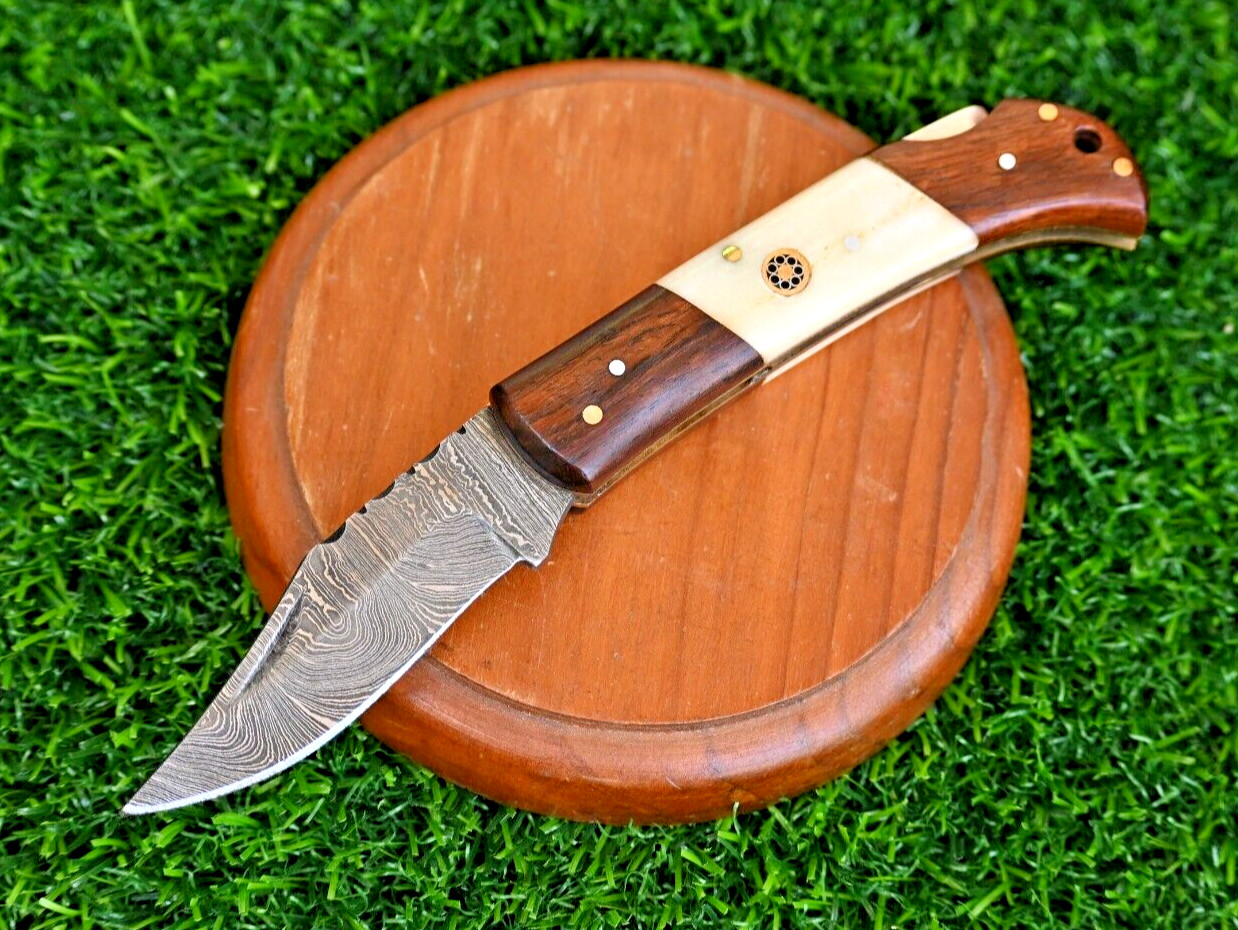 Custom HandMade Damascus Pocket Knife / Hand Forged Damascus Folding Blade 1103