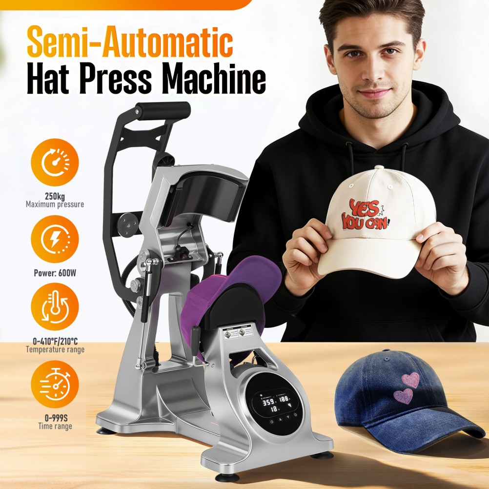 Automatic Double Heater Hat Cap Heat Press Machine w/ Auto Open Laser Alignment