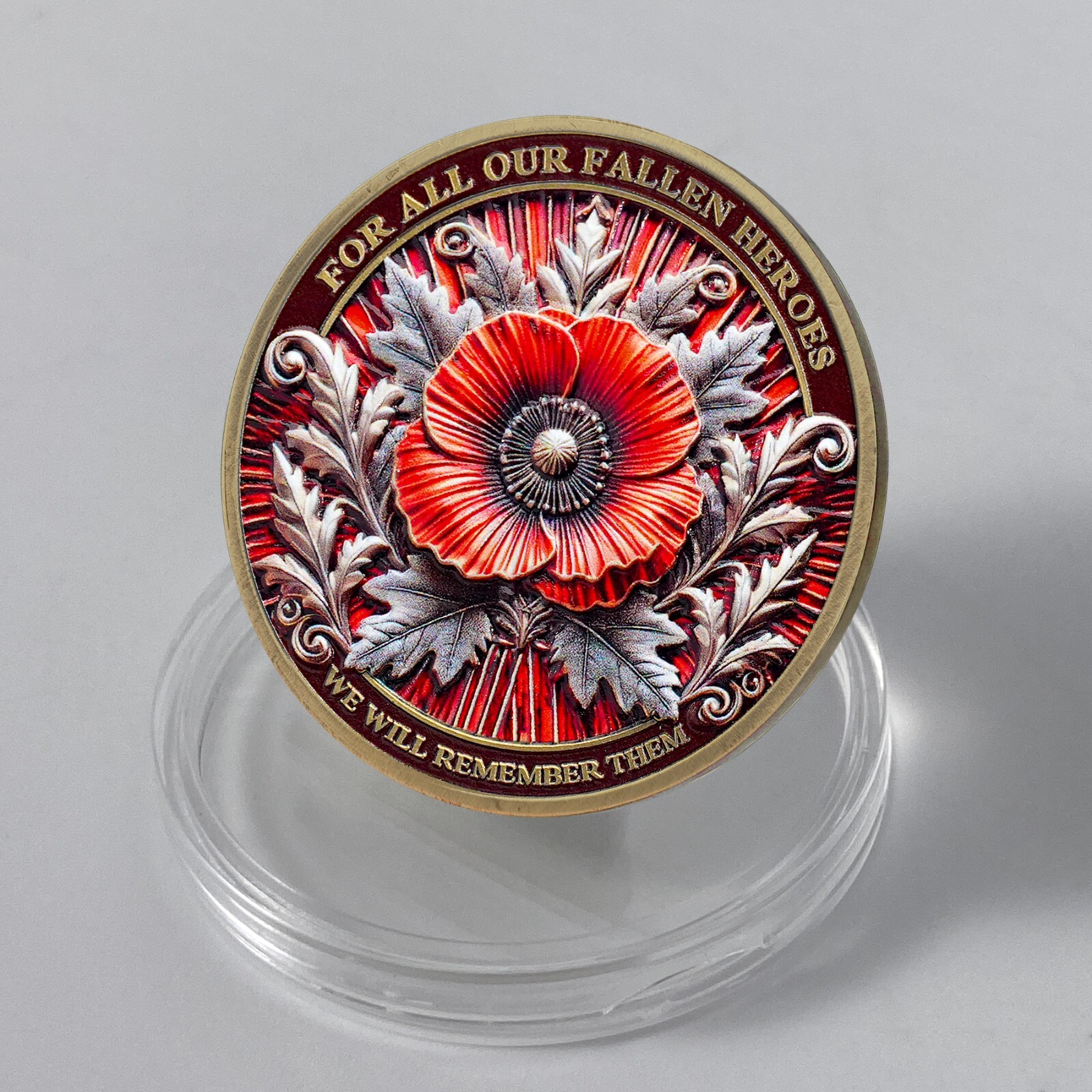 Poppy Commemorative Challenge Coin - For All Our Fallen Heroes - Gifts For Men