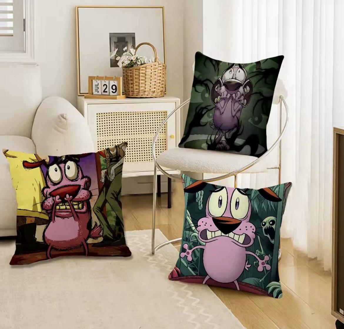 New I2” COURAGE THE COWARDLY DOG Throw PILLOW Case Cover SKELETON Zombies