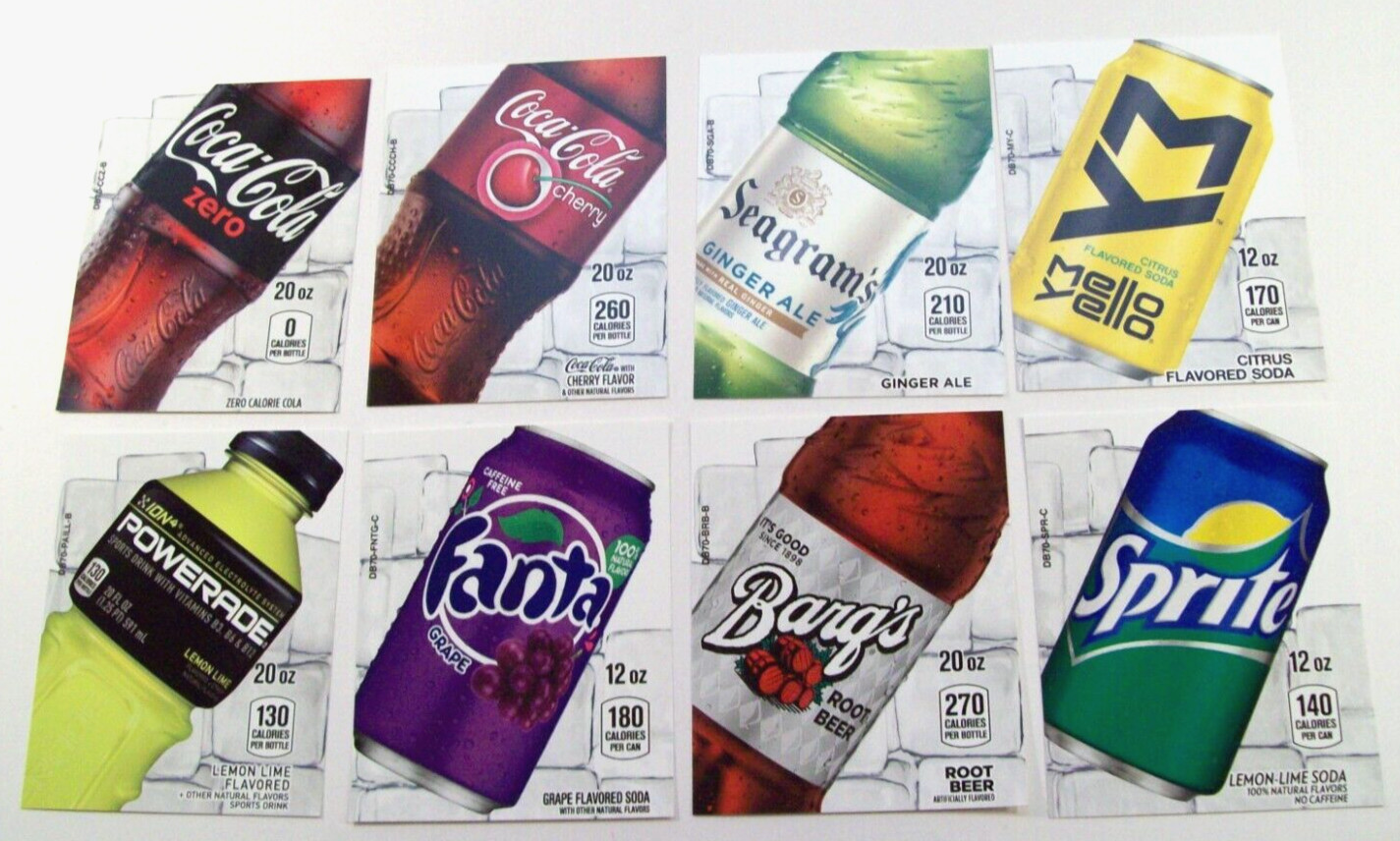 Lot of 8 New Dixie Narco Vending Machine Drink Labels, Coke, Barq's, Fanta