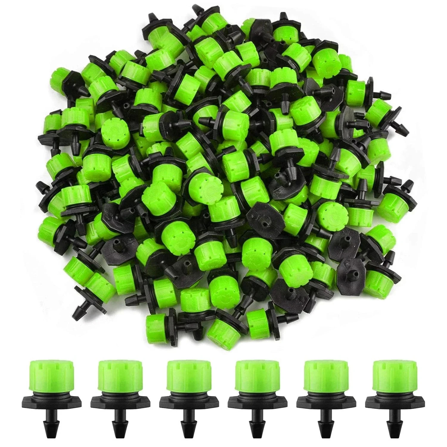 200Pcs Adjustable Irrigation Drippers, 1/4 Inch Barbed Drip Emitter 360 Degree W