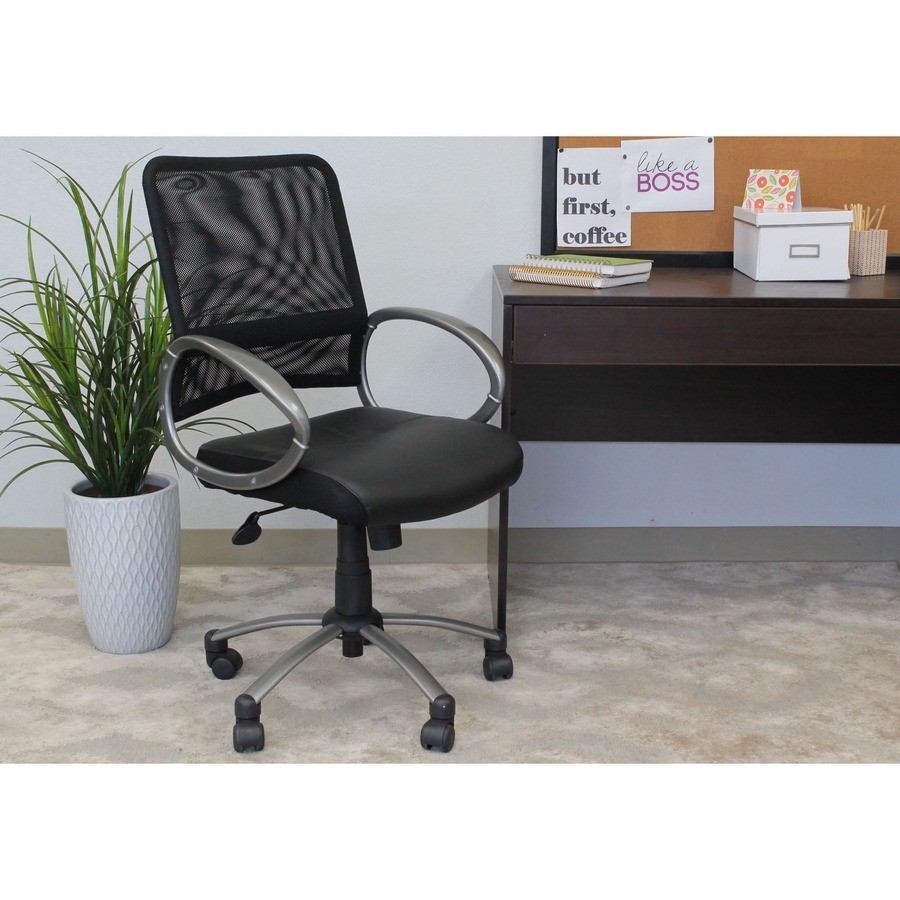 Lorell LLR69518 Mid Back Task Chair Black Leather