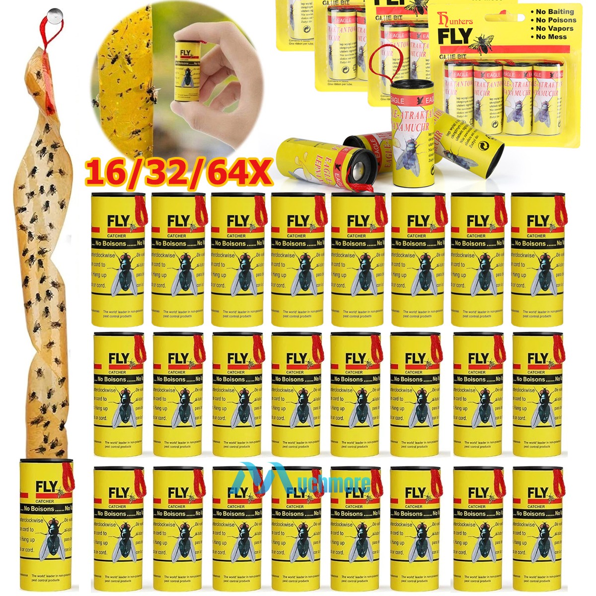 16/64 Rolls Fly Sticky Trap Paper Insect Bug Catcher Strip Fly Sticker Non Toxic