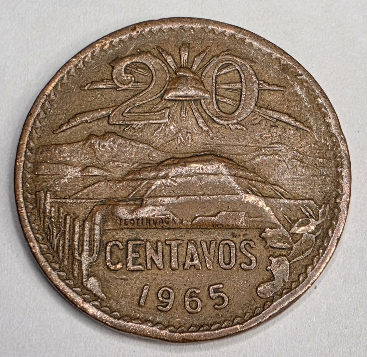 1965 Mexico 20 Centavos - Mexican Coin - Bronze - World Coin - Liberty Cap - L11