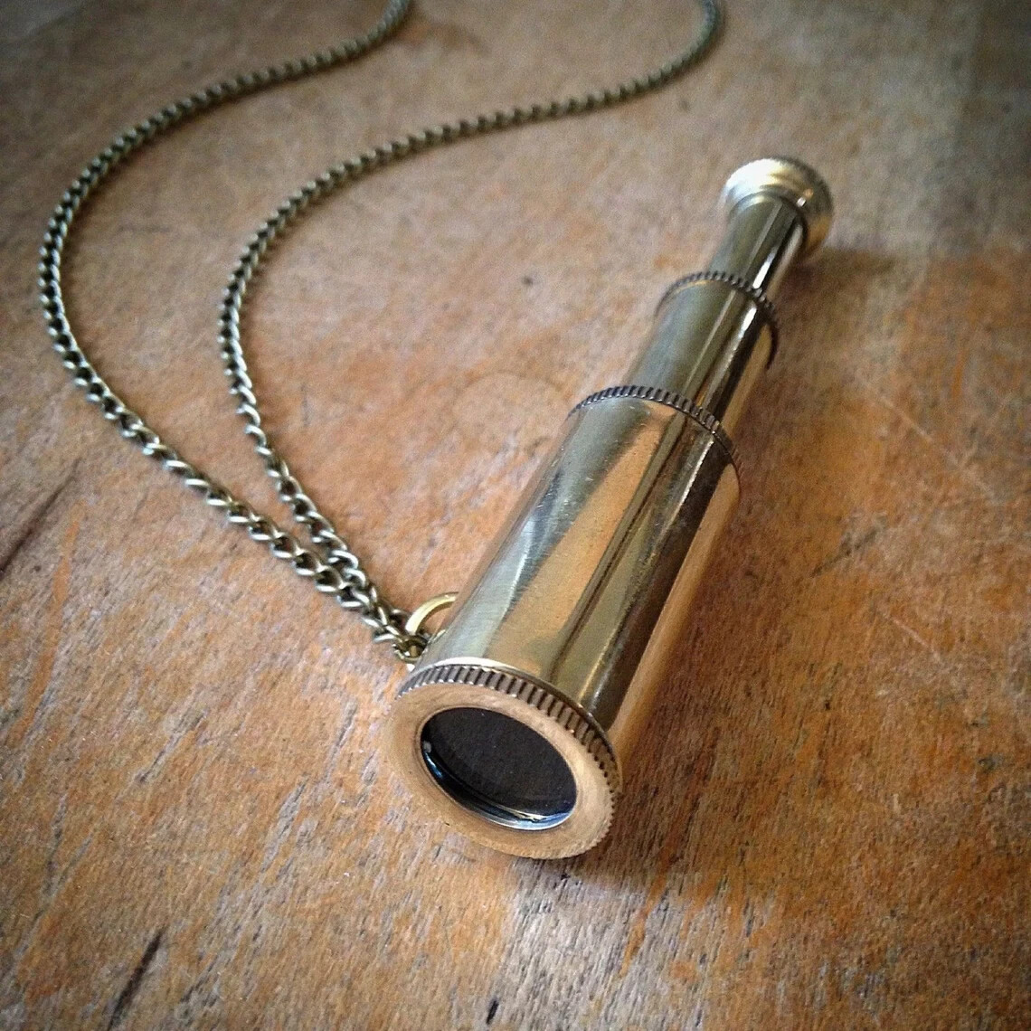 Telescope Necklace, Collapsible Spyglass Necklace, Shiny Gold Brass & Antique Br