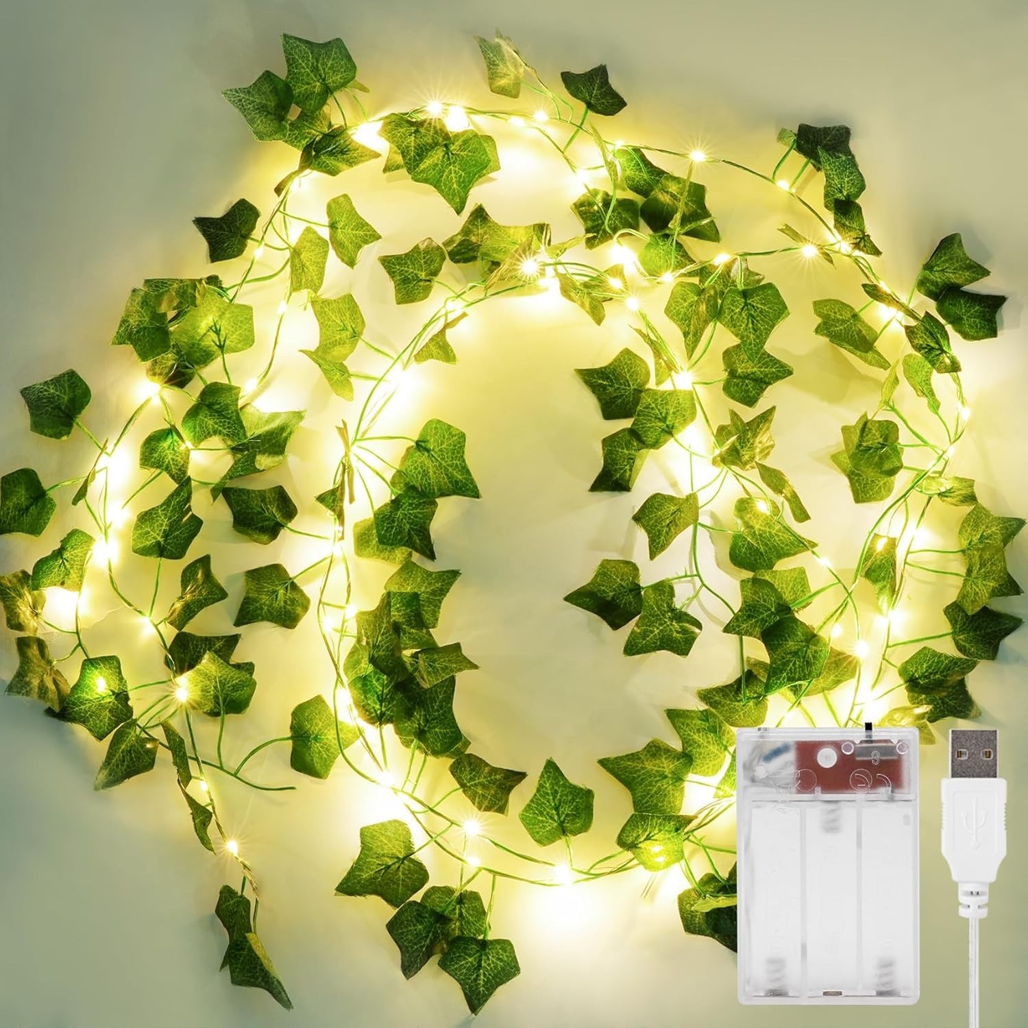 2 Pack 6.56 Ft Vine with Fairy Lights, 80LEDS Battery/USB Operated, Vine Stri