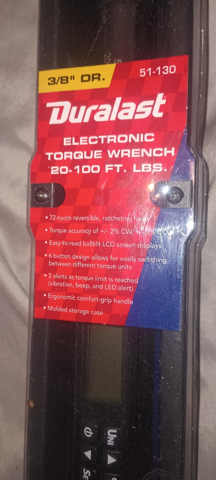 Duralast Electronic Ratcheting Torque Wrench 3/8in 20-100 ft-lb Backlit 51-130