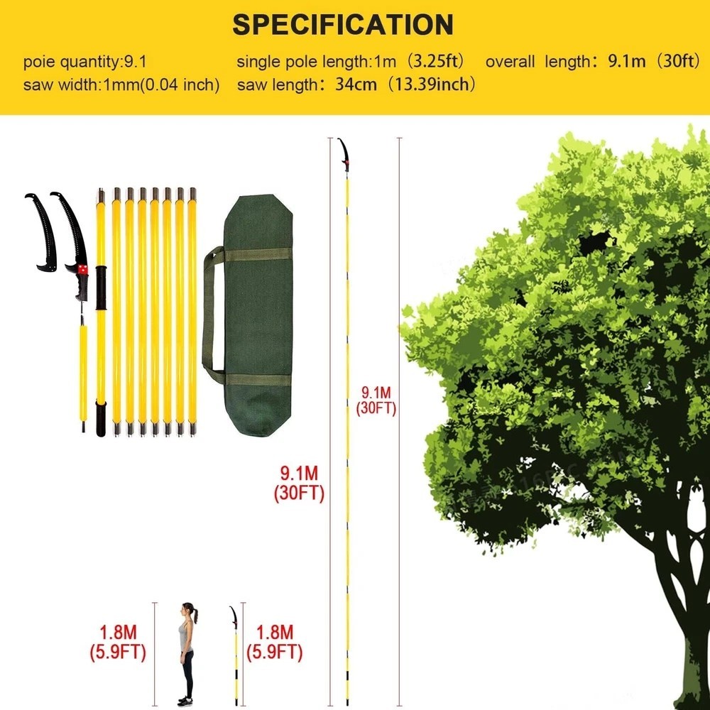 30 Feet Tree Pole Pruner, Durable Tree Trimmers Handle, Manual Branches Trimmer