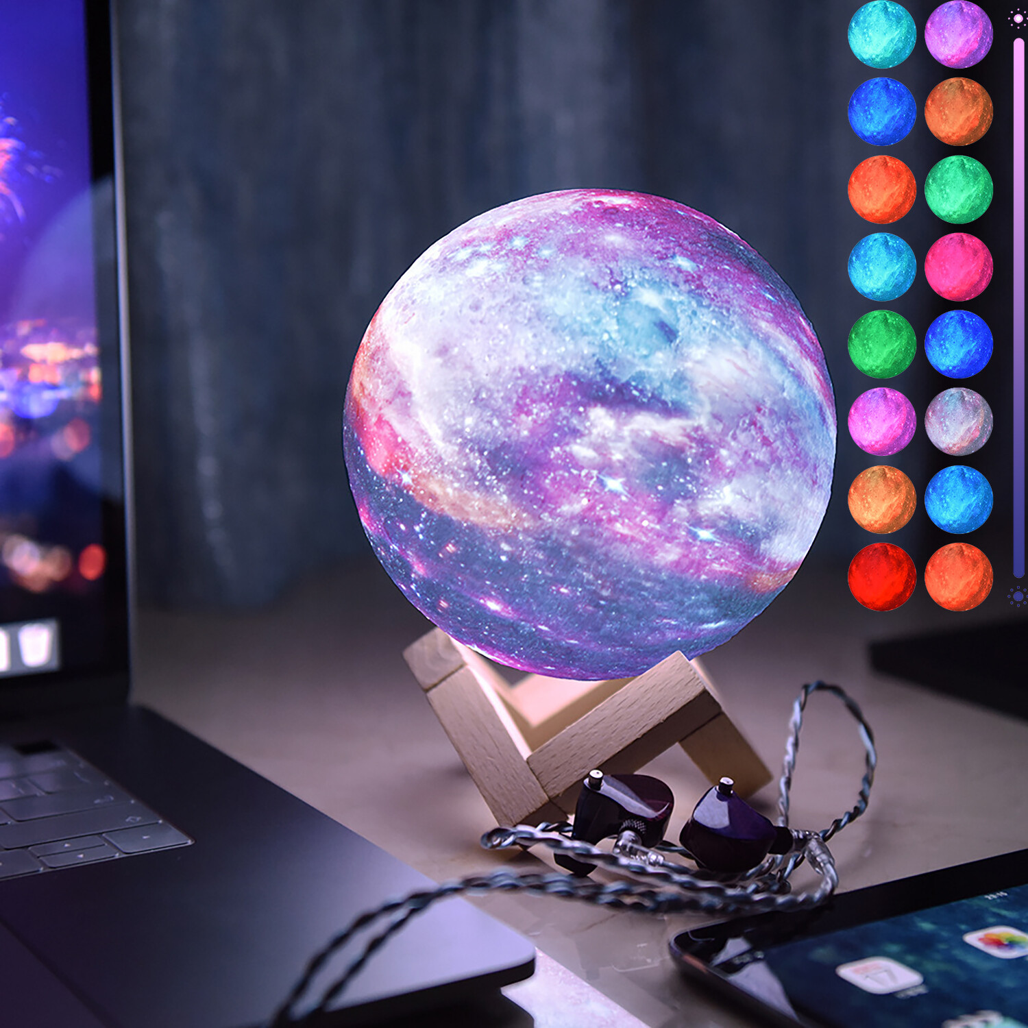 3D Moon Night Light Table Lamp USB Charging Remote Touch Control Home Decor Gift