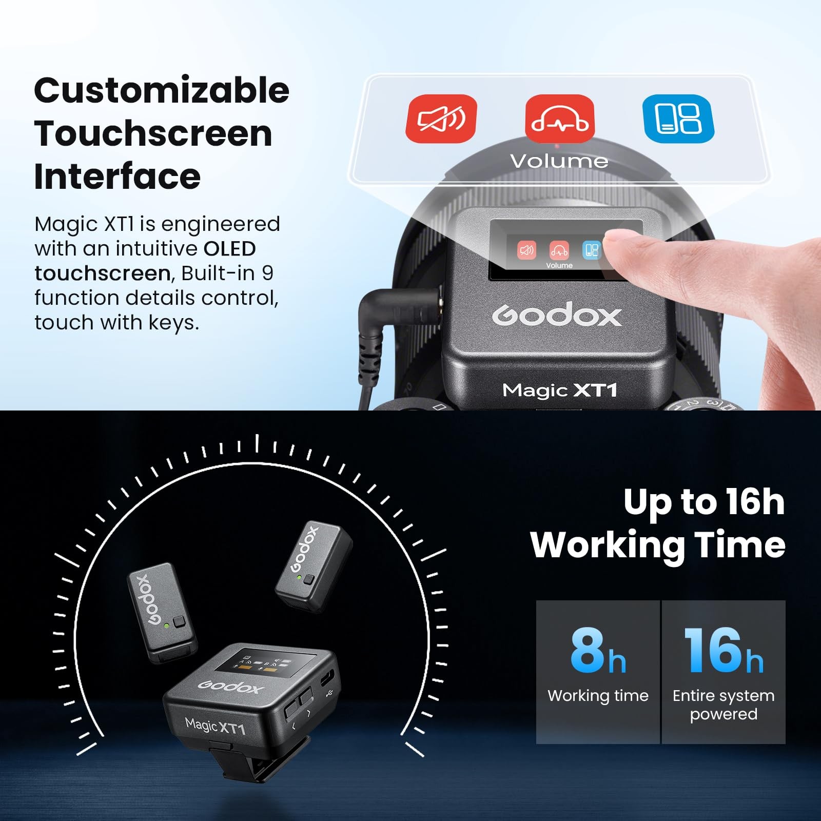 Magic XT1 Wireless Microphone for Camera/Android/iPhone, 48kHz/24-bit Noise C...