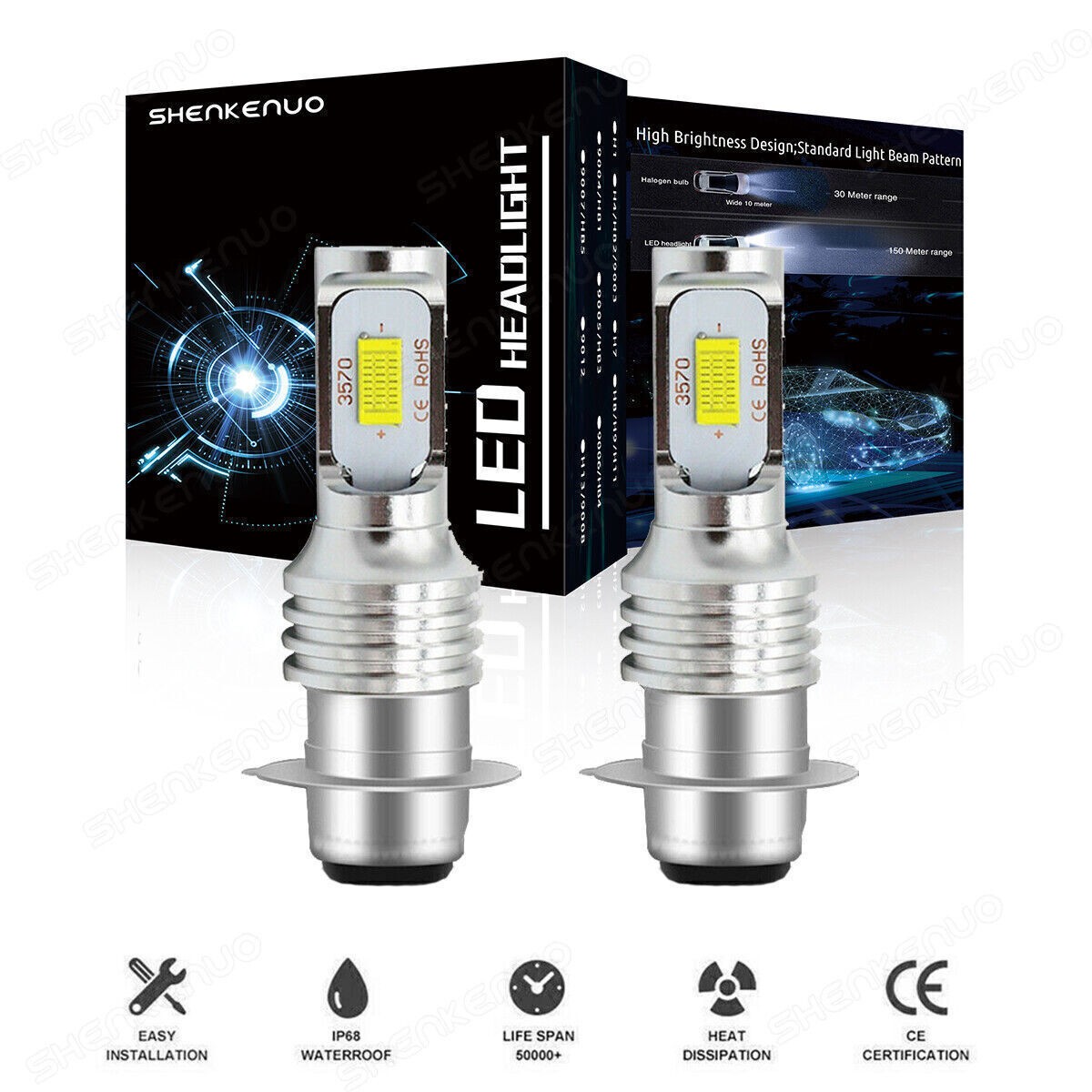 High Power HID LED Headlight H6 Bulbs for Honda TRX 700XX 2008–2009 Lights Bulb