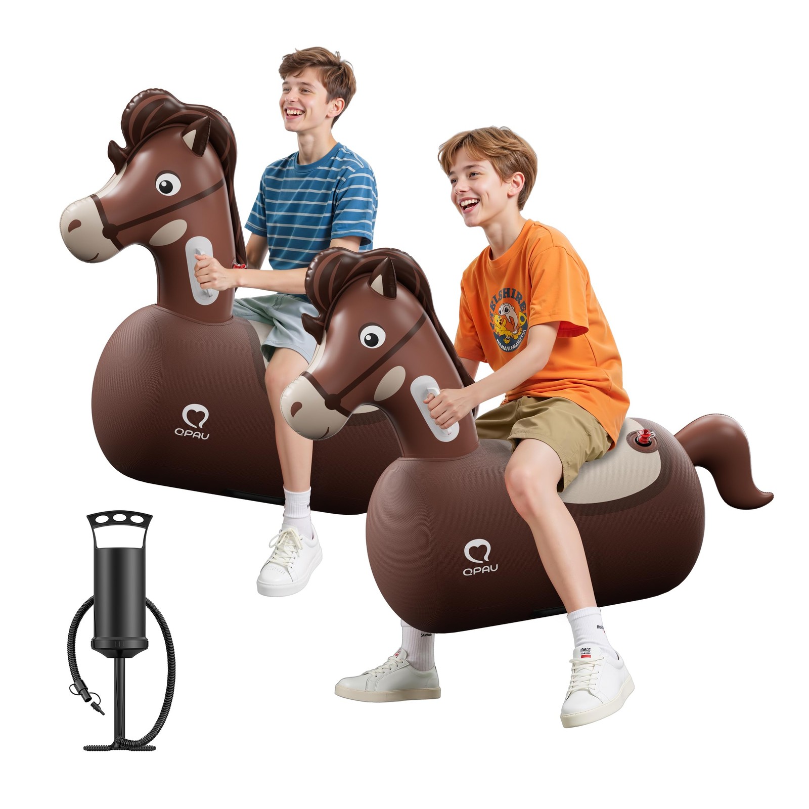 QPAU Inflatable Bouncy Horse Toys 2 PCS with Hand Pump Heavy Duty Giant Bouncy P