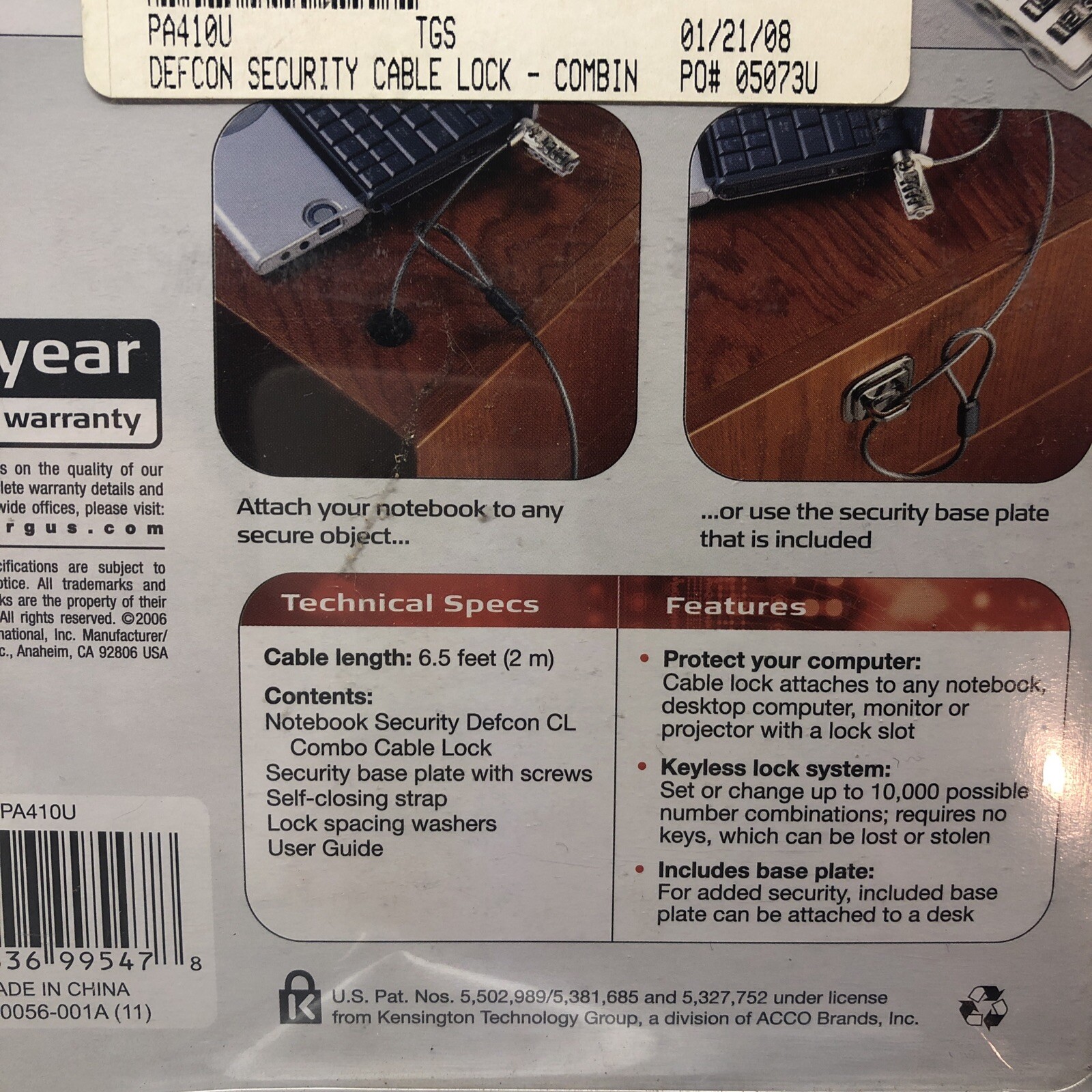 Targus DEFCON CL Laptop Computer Cable Lock Resettable 4 Digit-Code Galvanize