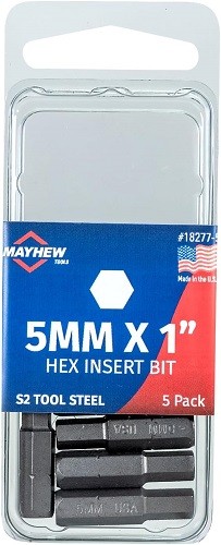 Mayhew 18277-5 - 5MM x 1" Metric Hex Insert Bit, 5 Pack - 1EA