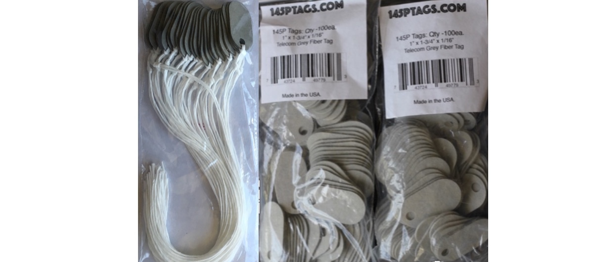 145P Tags Sampler PROMO (200/25): 2 bags (200) 145P Grey tags & 1 Bag(25) w/Cord
