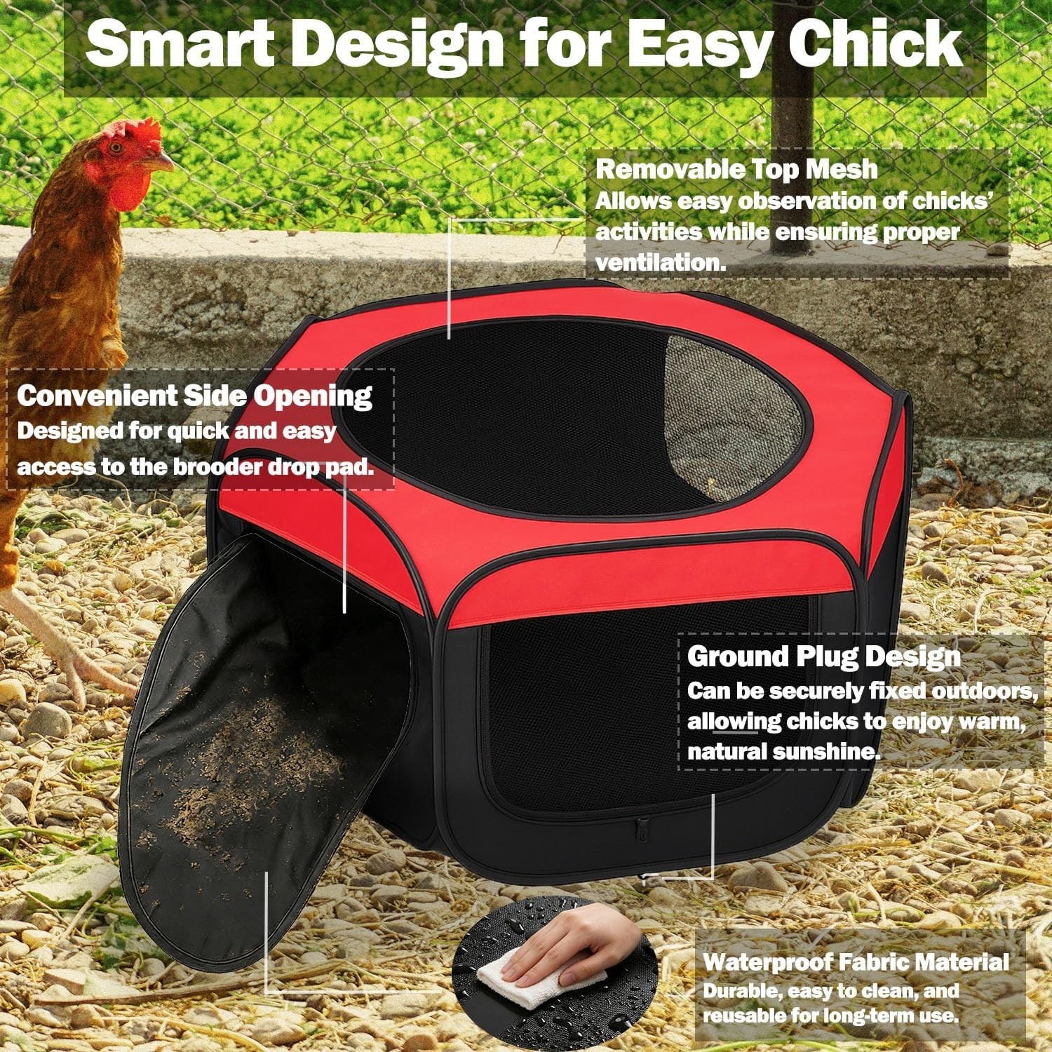 Pop Up Chicken Brooder Box - Large Collapsible Chick Starter Kit & Brooder Pen