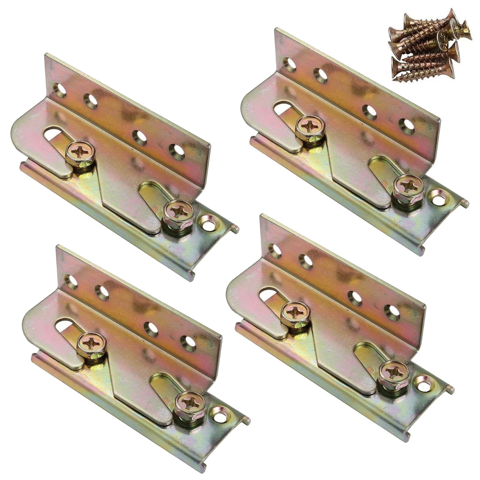 4 Sets Heavy Duty Bed Hinge Rail Brackets Wooden Frame Connectors with Screws