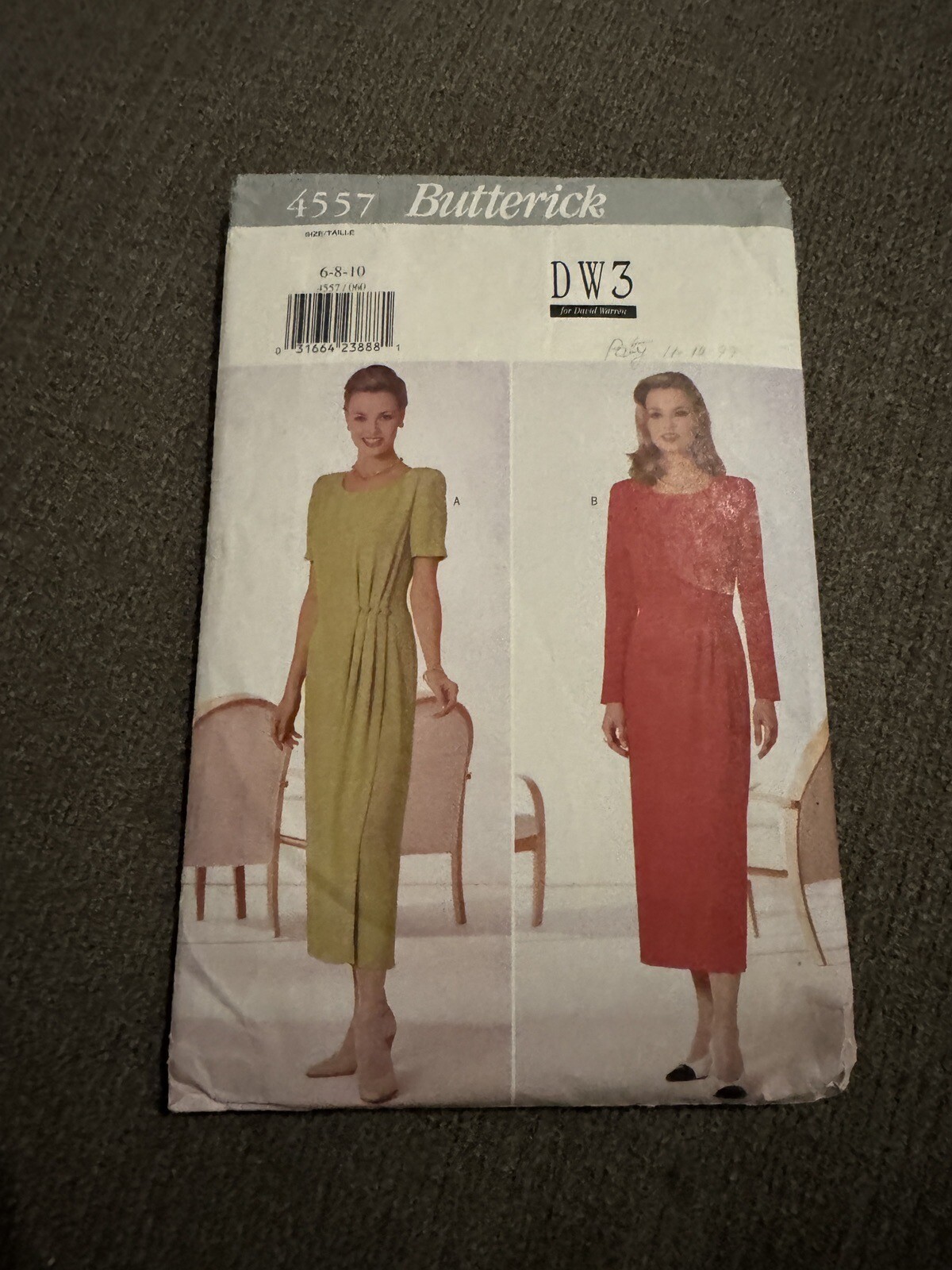 Butterick Sewing Pattern 4557 DW3 David Warren Dress Sizes 6 8 10