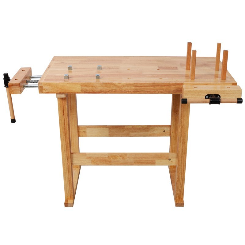 40" Rubber Wood Workbench 330LBS Load Work Table w/ Adjustable Handle for Garage