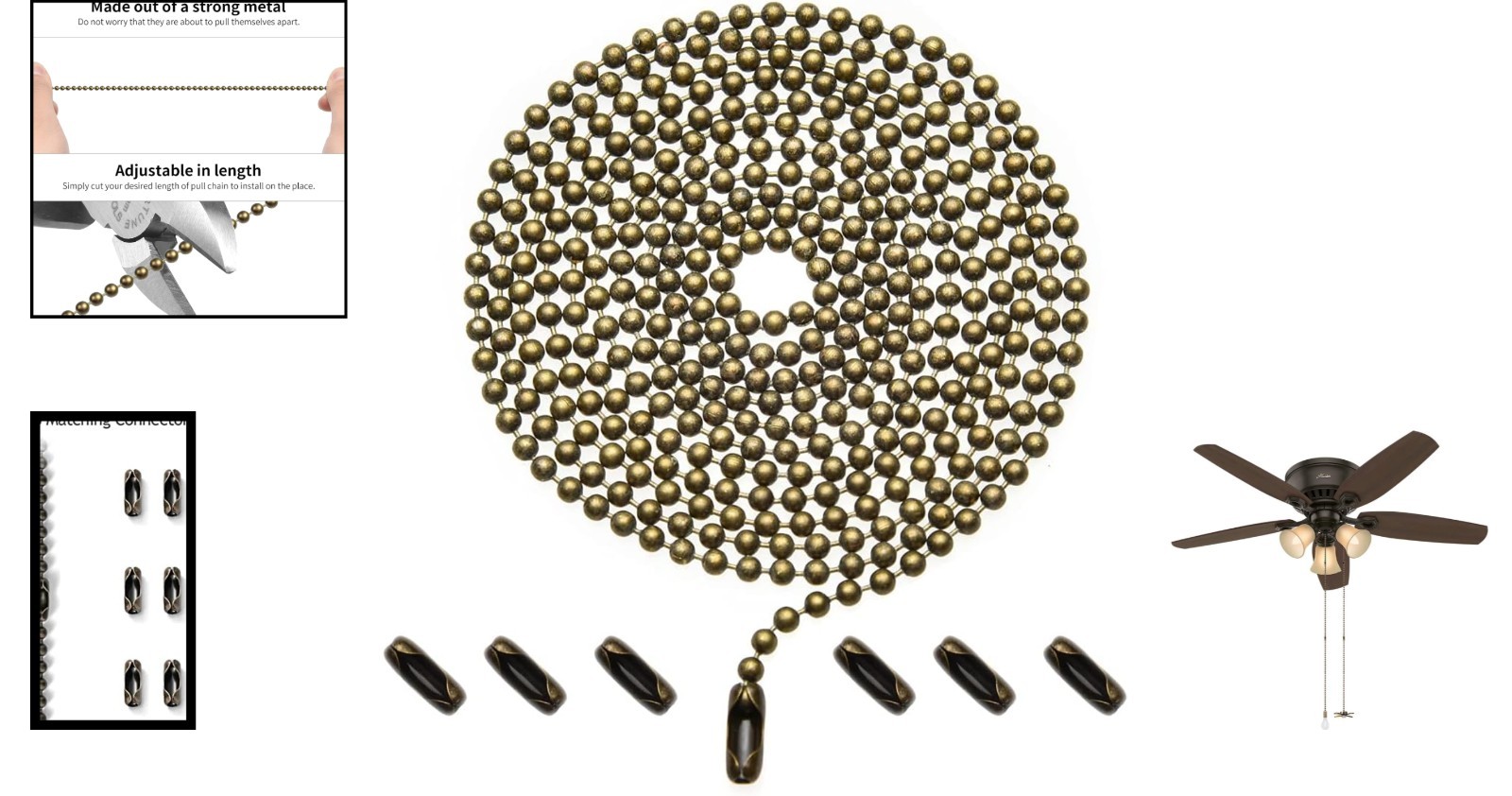 Durable 59-Inch Bronze Pull Chain Extension for Ceiling Fixtures + 6 Connectors