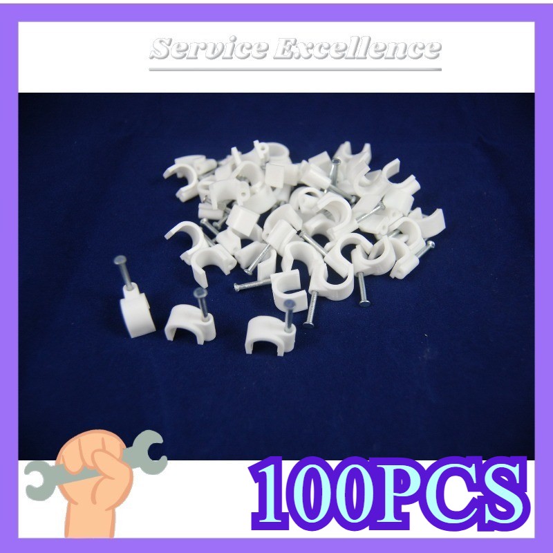 NEW 100X Circle 10MM PE CABLE CLIPS FOR RG59/RG6 WITH Steel Nail Fast Shipping