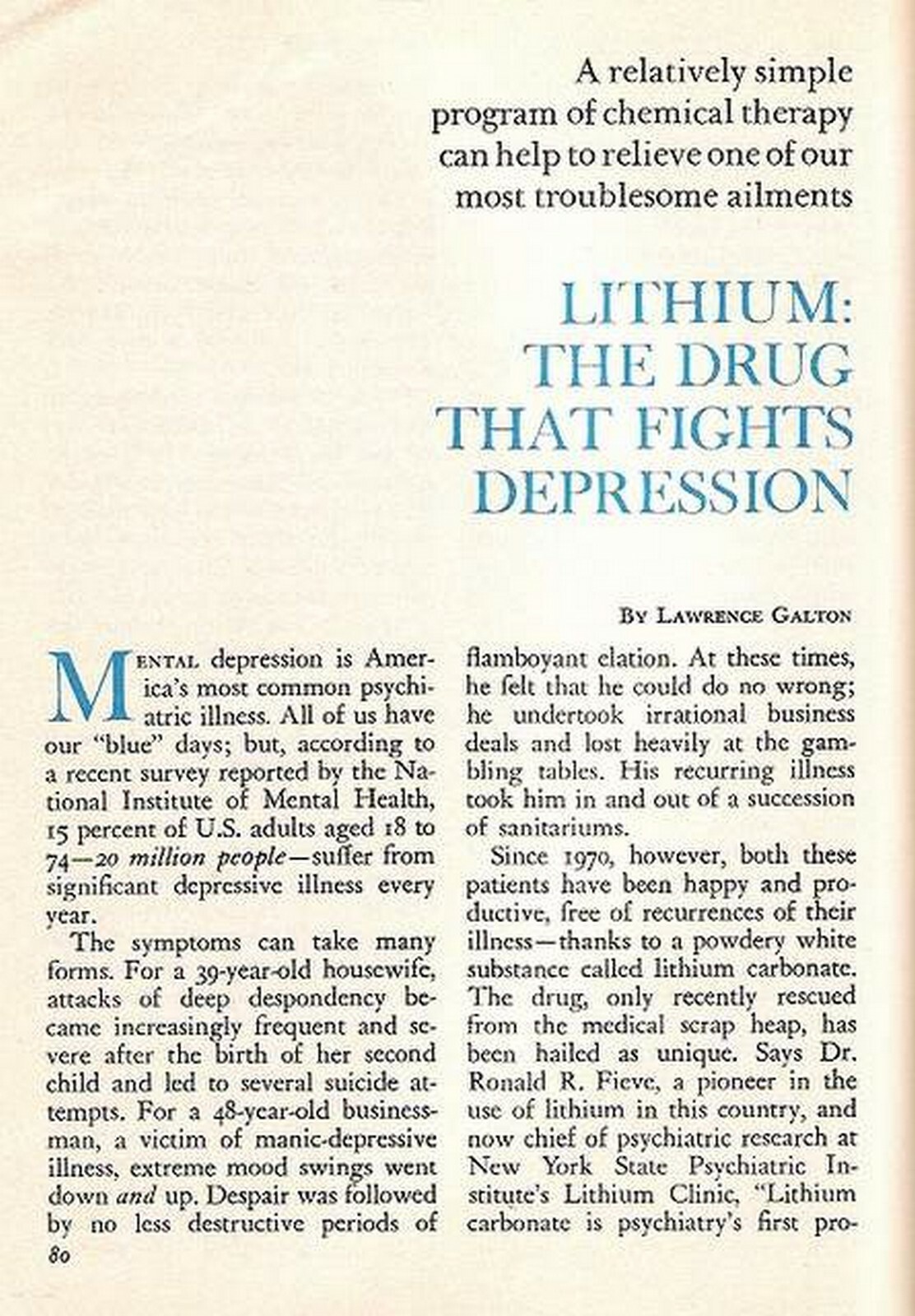 LITHIUM 1975 FEATURE * THE DRUG THAT FIGHTS DEPRESSION * CHEMICAL THERAPY