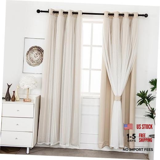 Blackout Curtains with Sheer Overlay - Grommet 52"W x 84"L (Pack of 2) Beige