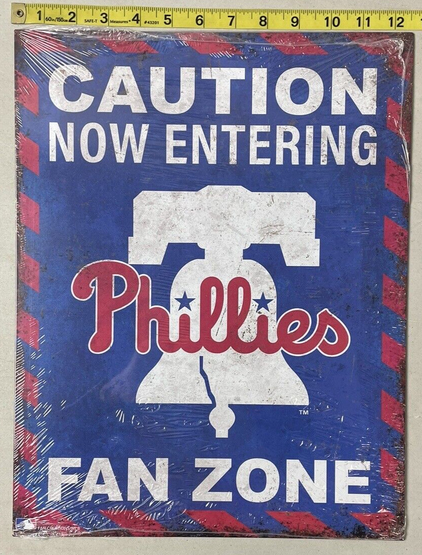 Caution Philadelphia Phillies Fan Zone Metal Tin Sign Man Cave Garage 16 X 12.5
