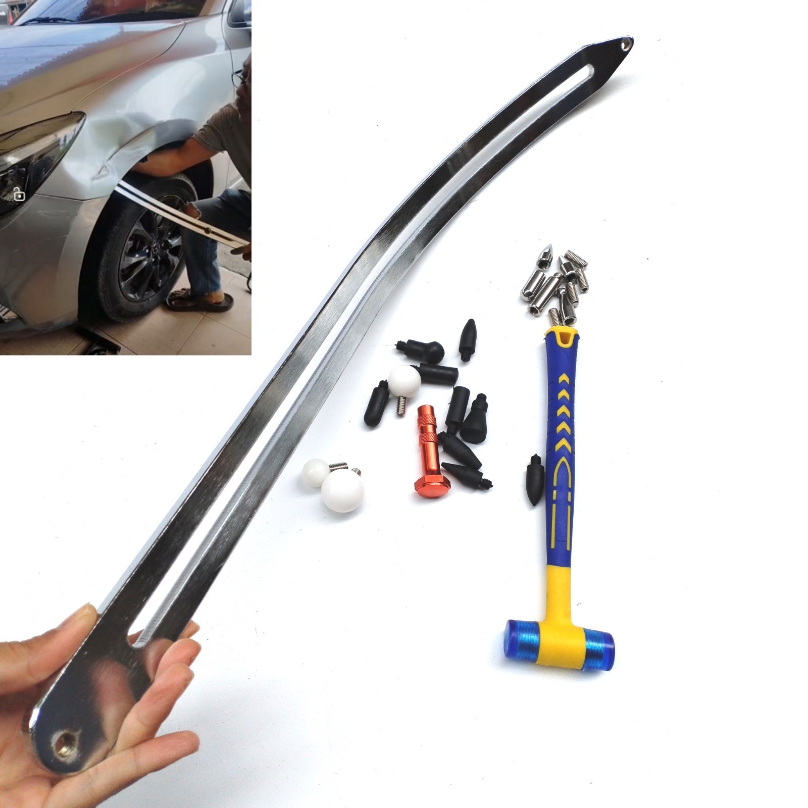 Auto Dent Repair Kit, Car Fender Damage Repair Tools, Flat Bar, Auto Dent Repair