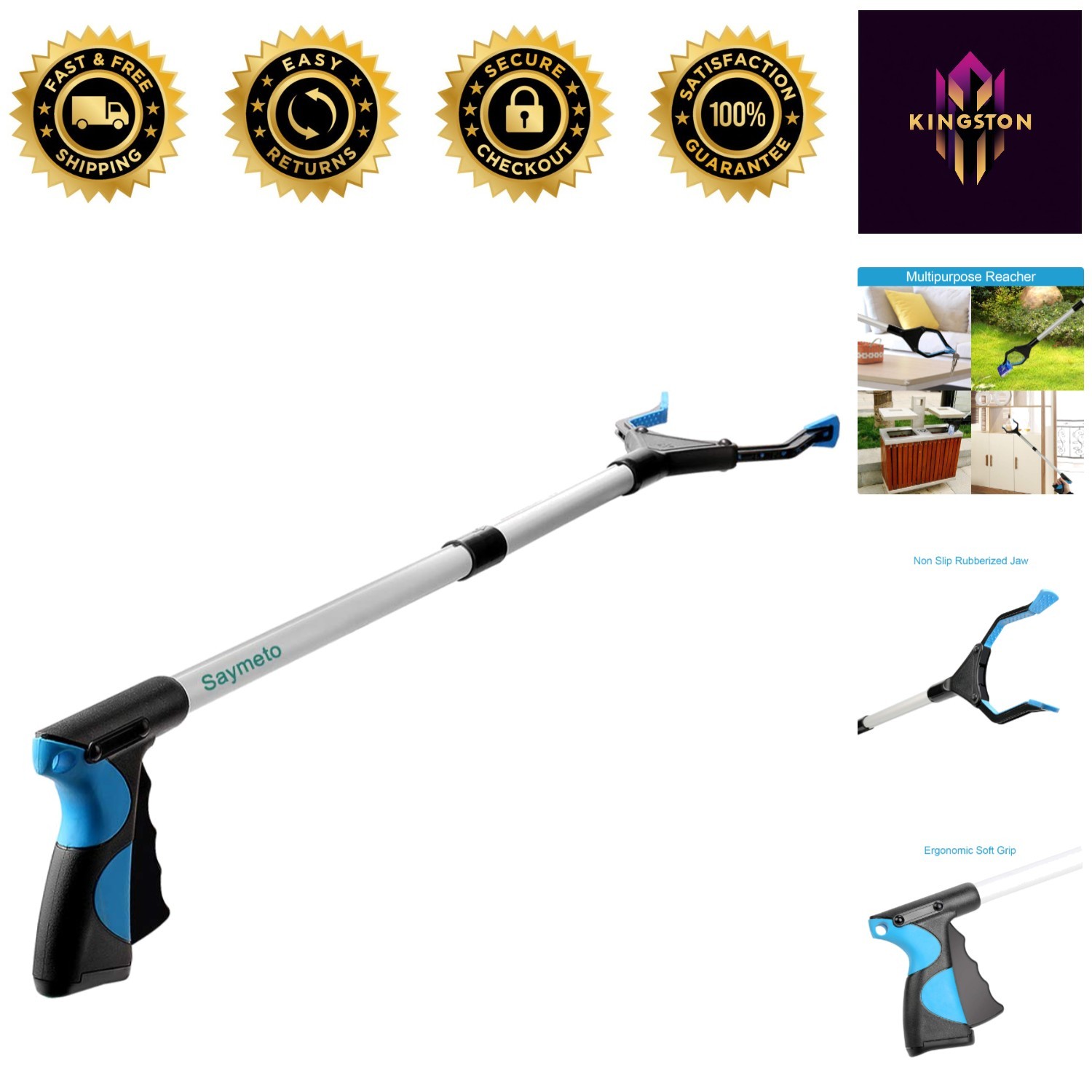 Blue1 32-Inch Rubberized Grabber Tool - Lightweight, Foldable & Ergonomic Design